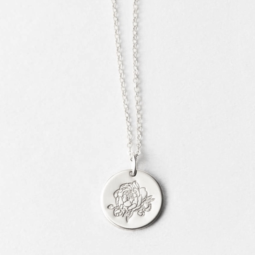 Peony November Birth Flower Engraved Boho Necklace - Picture 5 of 16